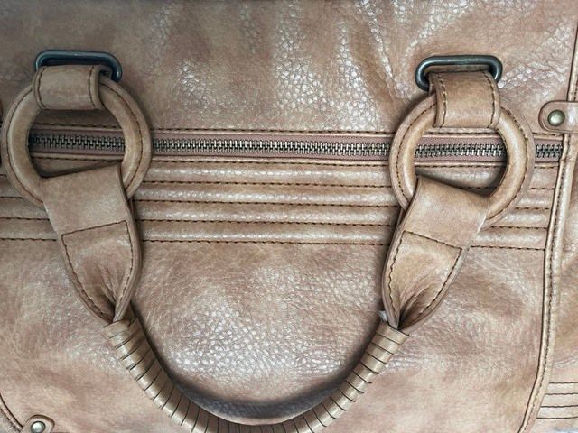 A-WEAR BAG OVERNIGHT WEEKEND Camel beige Stylish Faux Leather bag. Brass hardware In Very Good Condition. Generous sizing