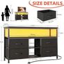 110cm TV Stand, TV Cabinet with Power Outlets & LED Light, 4 Fabric Drawers TV Unit for TVs Up to 55 inch, Entertainment Center for Living Room, Bedroom, Black Image 3