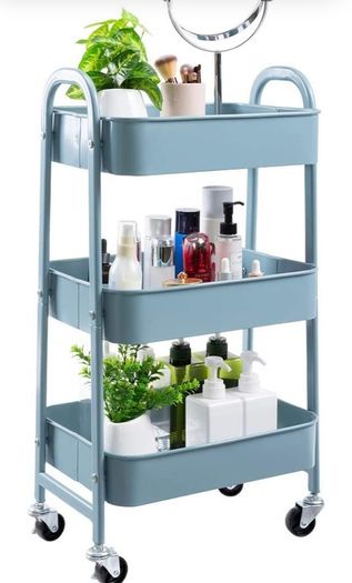 Cart 3 Tier Metal Utility Cart Rolling Trolley Organizer Cart with Wheels for Kitchen Makeup Bathroom Office MULTIPLE COLOURS AVAILABLE, (FREE POSTAGE)