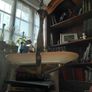 Antique French brass ceiling light with glass shade Image 2