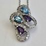 Brand New 9ct White Gold Diamond, Amethyst & Blue Topaz Pendant & Chain Image 6