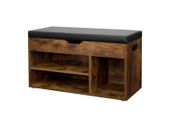 Shoe bench with 3 compartments shoe bench, bench, upholstered, 3 open compartments, storage space under the seat, shoe storage, hallway, living room, bedroom, load capacity up to 150 kg, vintage, dark brown