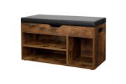 Shoe bench with 3 compartments shoe bench, bench, upholstered, 3 open compartments, storage space under the seat, shoe storage, hallway, living room, bedroom, load capacity up to 150 kg, vintage, dark brown