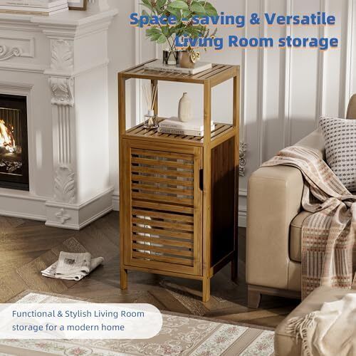 Bathroom Cabinet, Bamboo Floor Cabinet Free Standing, 4 Tier Sofa Side Storage Cupboard for Living Room Kitchen Bedroom, Walnut