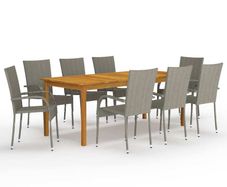 9 Piece Garden Dining Set Grey