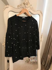 Zara Pearl Detail Charcoal Knit size S