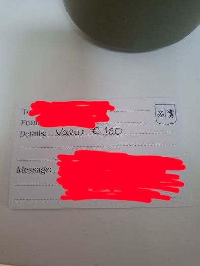 150e Cashel Palace gift card voucher