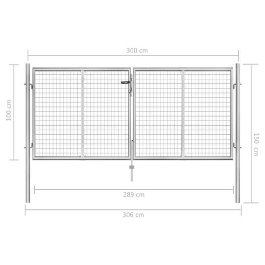Garden Gate Galvanised Steel 306x150 cm Silver