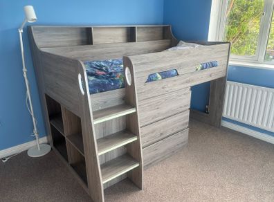 Europa Midsleeper Bed with Storage & Pull-Out Desk Excellent Space Saver