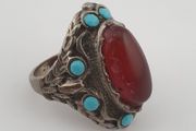 Antique Red Zirconia Ring  Rustic Brass Statement Jewellery