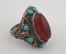 Antique Red Zirconia Ring  Rustic Brass Statement Jewellery