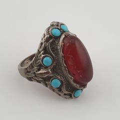 Antique Red Zirconia Ring  Rustic Brass Statement Jewellery