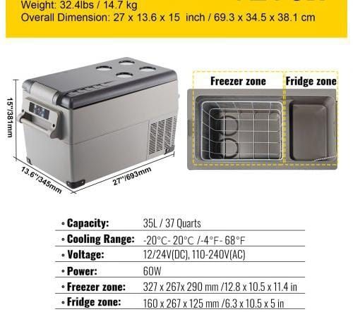 Car Refrigerator 35L Compressor Portable Small Refrigerator Refrige Car Refrigerator Freezer Vehicle Car Truck RV Boat Mini Electric Cooler Driving Travel Fishing Outdoor and Home Use