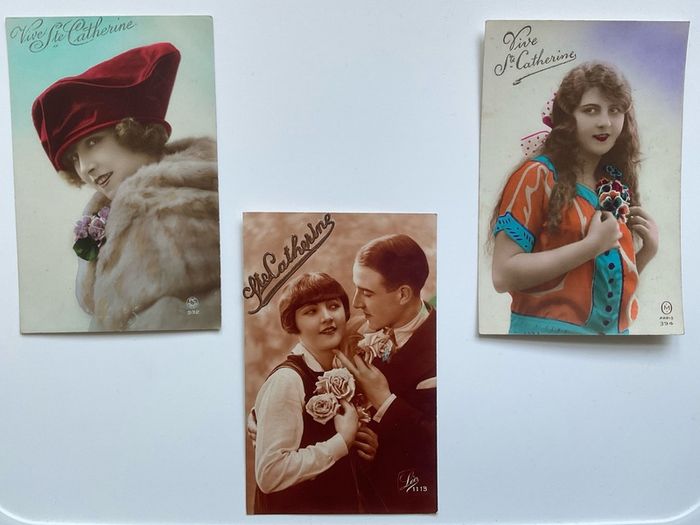 Bundle of 3 collector French vintage St Catherine postcards
