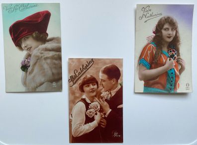 Bundle of 3 collector French vintage St Catherine postcards