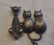 Vintage Marcasite cat brooches x 2