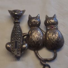 Vintage Marcasite cat brooches