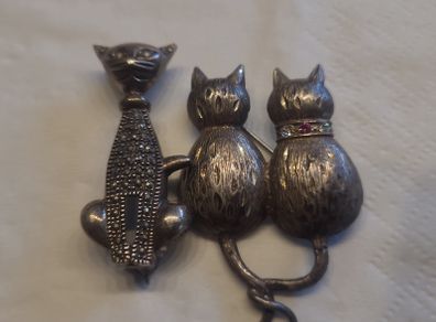 Vintage Marcasite cat brooches x 2