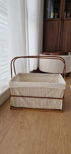 Vintage Wicker Market Basket With Lining