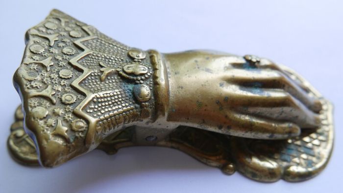 Vintage Brass Hand Paper Clip , Victorian Lady Hand Desk Clip