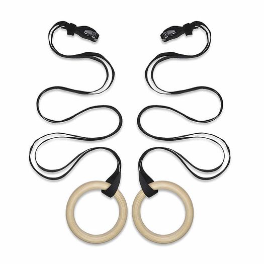 Top Quality Olympic Strength Gym Rings Made of Wood (32mm)with Buckle Straps
