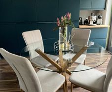 4 Beige Upholstered Dining Chairs