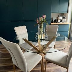 4 Beige Upholstered Dining Chairs