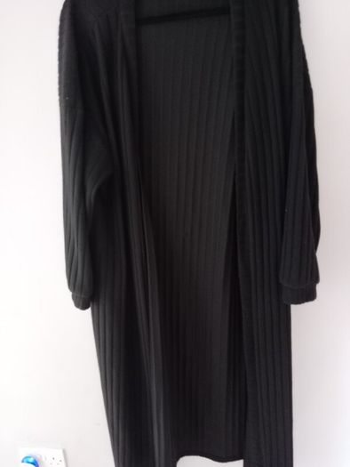 Long fine ribbed dress with side slit and matching long cardigan size 16 -18