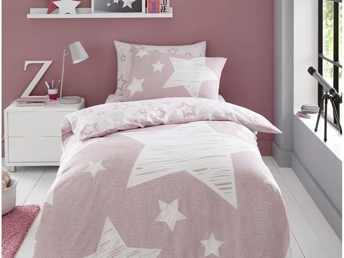 Kids Super Star Duvet Cover Set Single | Blush Pink Star Bedding Set with Pillowcase | Soft Polycotton Reversible Bed Set for Boys & Girls Bedroom