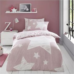 Kids Super Star Duvet Cover Set Single | Blush Pink Star Bedding Set with Pillowcase | Soft Polycotton Reversible Bed Set for Boys & Girls Bedroom