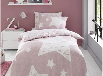 Kids Super Star Duvet Cover Set Single | Blush Pink Star Bedding Set with Pillowcase | Soft Polycotton Reversible Bed Set for Boys & Girls Bedroom