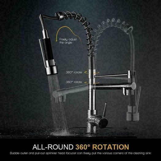 Swivel Pull Out Spray Taps Mixer Kitchen Sink Mixing Tap Spring Neck Chrome