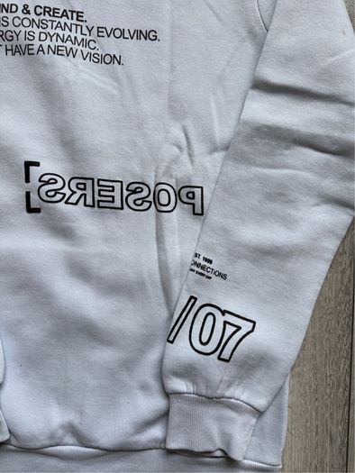 Bershka Ice Blue / White Graphic Print Hoodie - Size XS