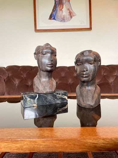 Pair of Vintage Mid Century African Art Hardwood Bust Carvings