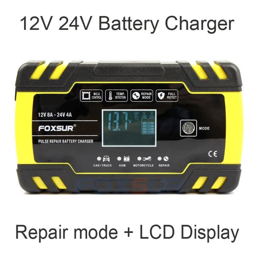 12V 8A, 24V 4A Automatic Smart 3-stage Car Battery Charger