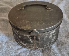 Vintage metal hat box ,victorian military.