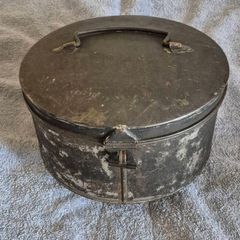 Vintage metal hat box ,victorian military.