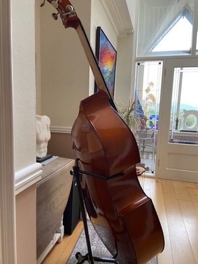 Double Bass 3/4 solid wood, bow & case + pickup