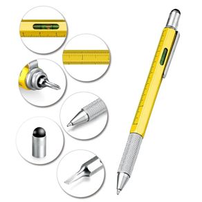 6 In 1 Multifunctional Tool Pen Scale Level Gauge Screwdriver Capacitor Head Handwriting Rotary Metal Tool Smooth Ballpoint Pen