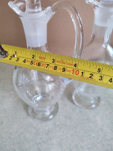 Vintage Hand Blown Cut Glass Set of 2 Small Glass Decanters for Oil and Vinegar or wine carafe.