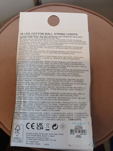 10 LED  cotton ball string lights