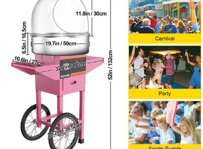 Electric Cotton Candy Machine Commercial Sugar Candy Floss Maker Temperature Controls for Party Festival Carnival Home DIY