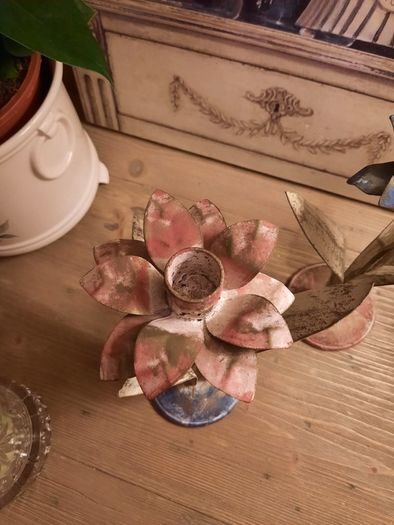 2 Handpainted Shabby Chic Metal Candleholders, AV
