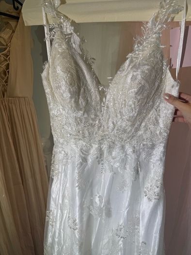 French Inspired V Neck Lace Embroidered A Line Bridal Gown