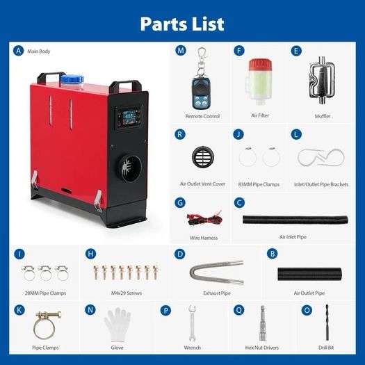 5kw All In One Diesel Heater 12V w Silencer LCD Remote Air Heater Thermostat Caravan Diesel Car Heater Motorhome RV