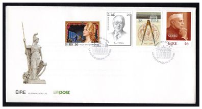 1989 Ireland Anniversaries: Statesmen of Ireland (Sean T O'Kelly); 140th of the Royal Institute of Architects of Ireland; Birth Centenary of Margaret Burke Sheridan (Opera Singer) and Pandit Nehru Commemorative Stamps First Day Cover (FDC)