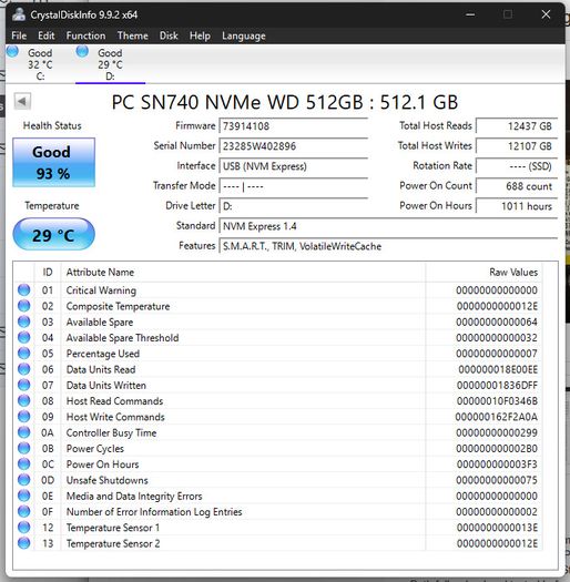 Wd Sn740 512gb Nvme Ssd M.2 2230