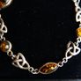 Vintage 925 Sterling Silver Genuine Amber Stone Celtic Trinity Knot Triquetra Triskelion Trikele Bracelet length 7,5" - 8,7g Image 8