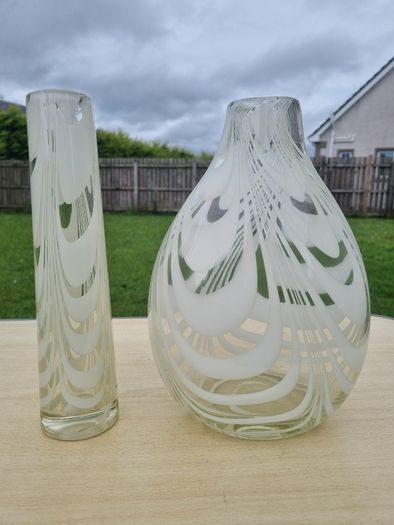 The vases are Finnish art glass by Oy Kumela