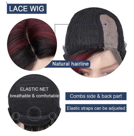 Porsmeer women's black and red short bob wig